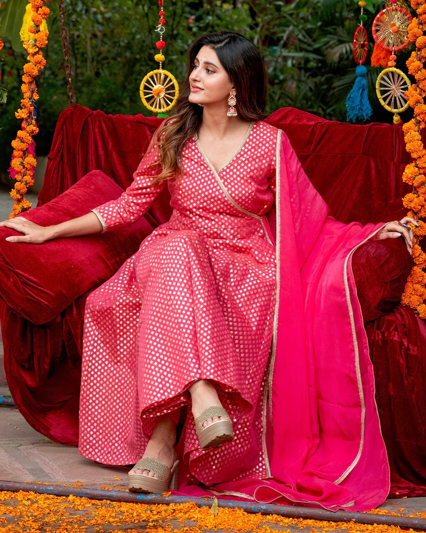 Intense Pink Embroidered Suit Set