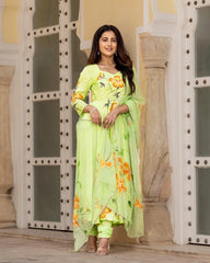 Green Handpainted Anarkali Suit Set
