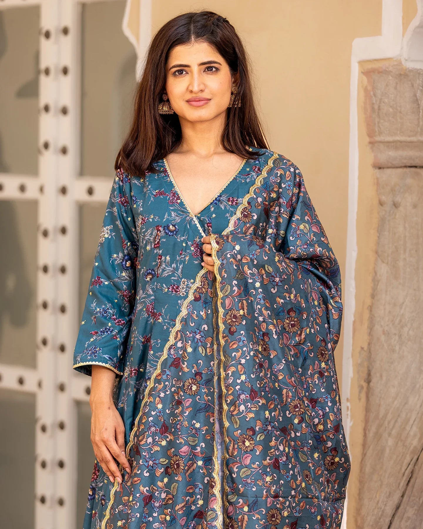 Green Kalamkari Angrakha Suit Set