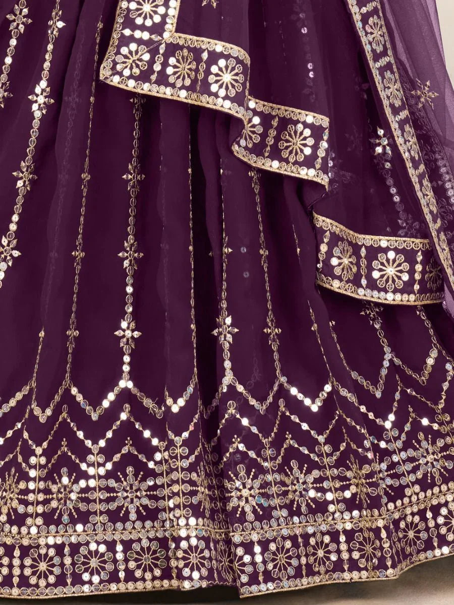 Dark Purple Georgette Lehenga Choli – Sequins & Zari Work