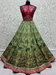 Green Silk Digital Printed Festival Lehenga Choli