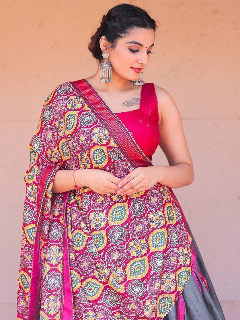 Grey Patola Silk Lehenga Choli – Festival & Navratri Wear