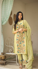 Kalamkari Cotton Kurta Set  Floral Design with Coordinated Dupatta