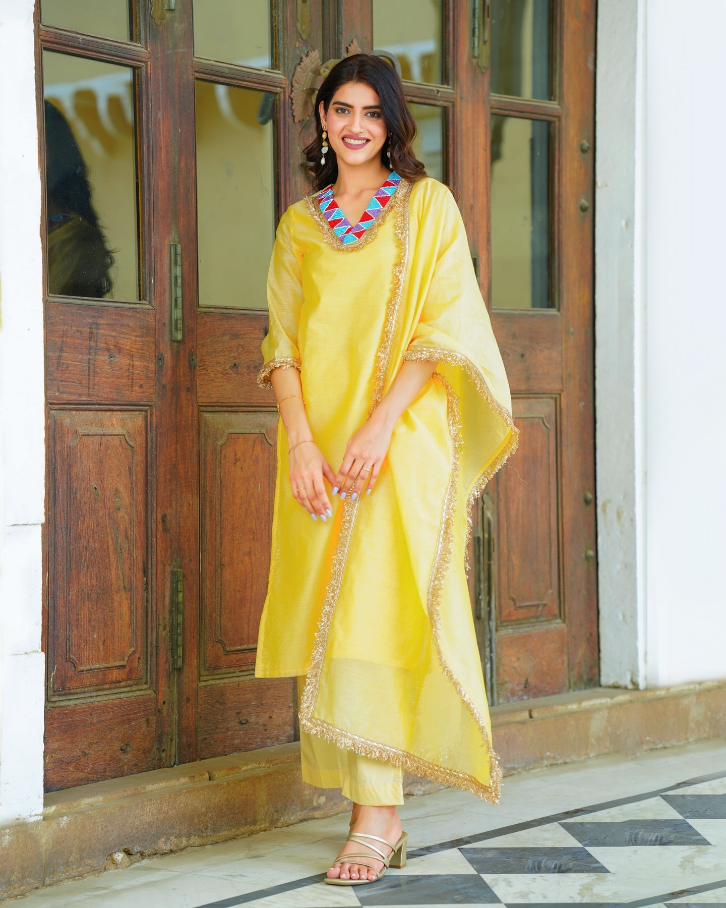 Lemon Yellow Chanderi Suit Set