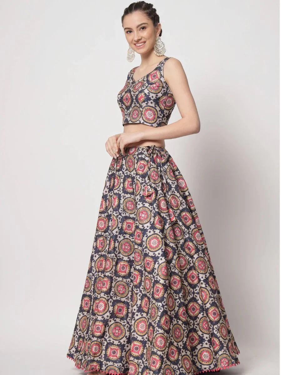 Navy Blue Chinon Silk Lehenga Choli – Festive & Party Wear