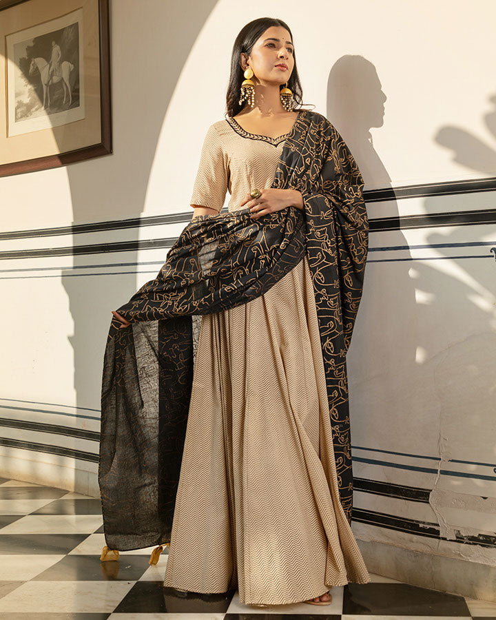 Black Abstract Kanchali Suit Set