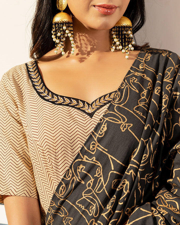 Black Abstract Kanchali Suit Set