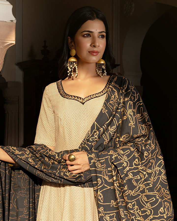 Black Abstract Kanchali Suit Set