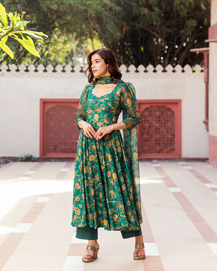 Paisley Green Muslin Suit Set