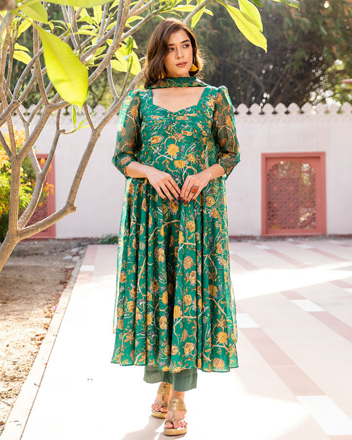 Paisley Green Muslin Suit Set