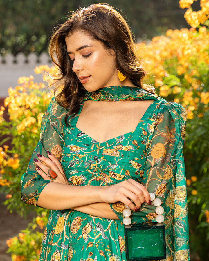 Paisley Green Muslin Suit Set