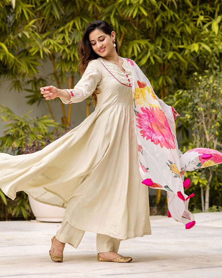 Beige Patchwork Suit Set