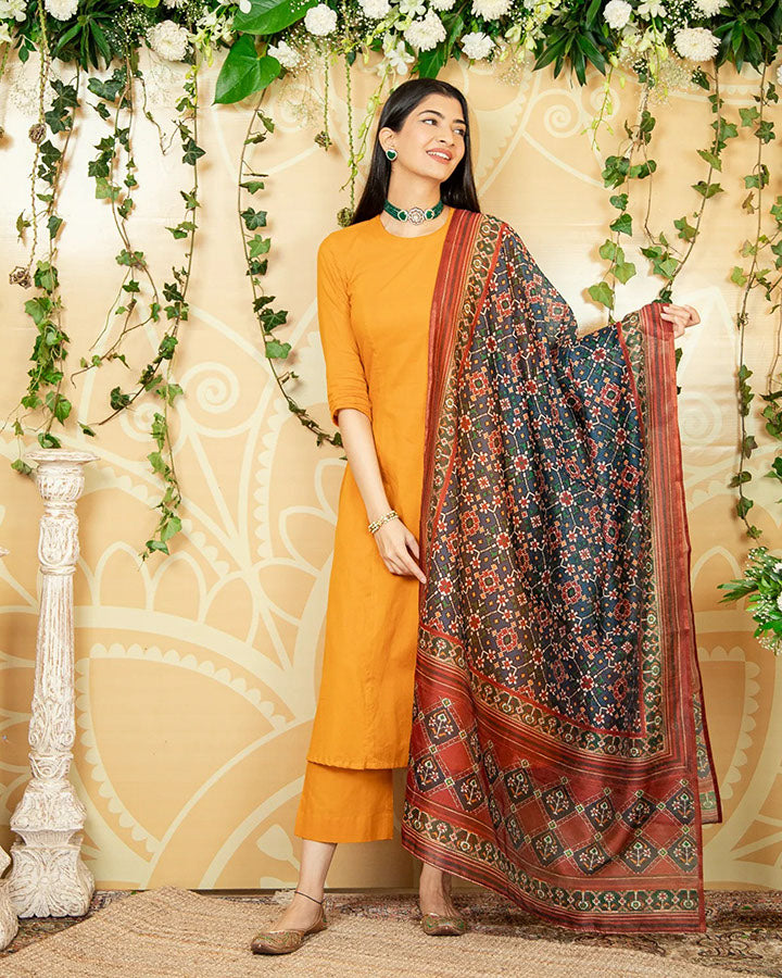 Mustard Kalamkari Suit Set