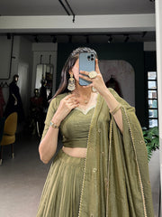 Pure Chanderi Plain Lehenga mehendi