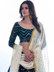 Rama Color Georgette Lehenga Choli – Sequins & Thread Embroidery