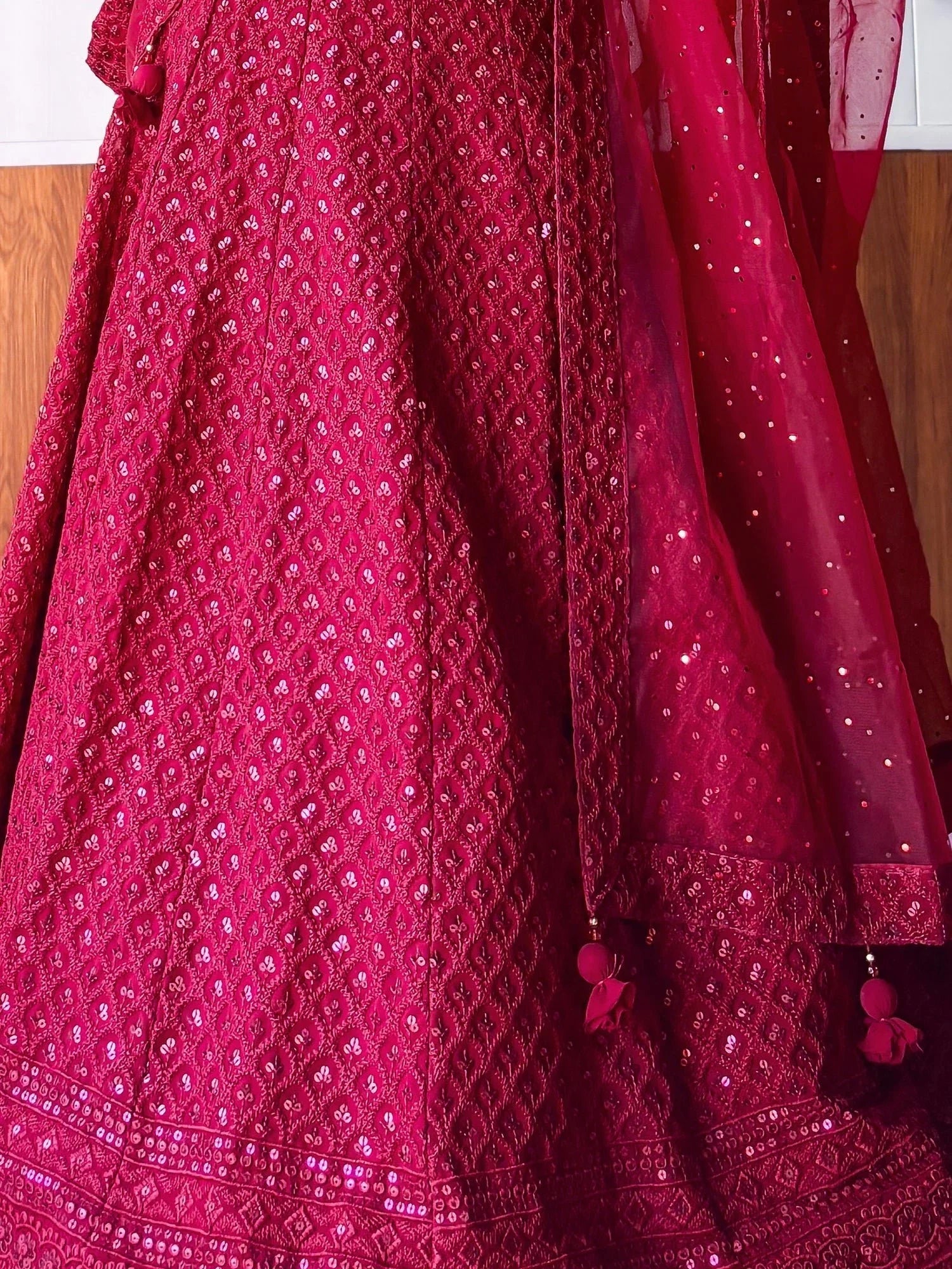 Regal Maroon Georgette Lehenga Choli with Thread Embroidery & Sequins