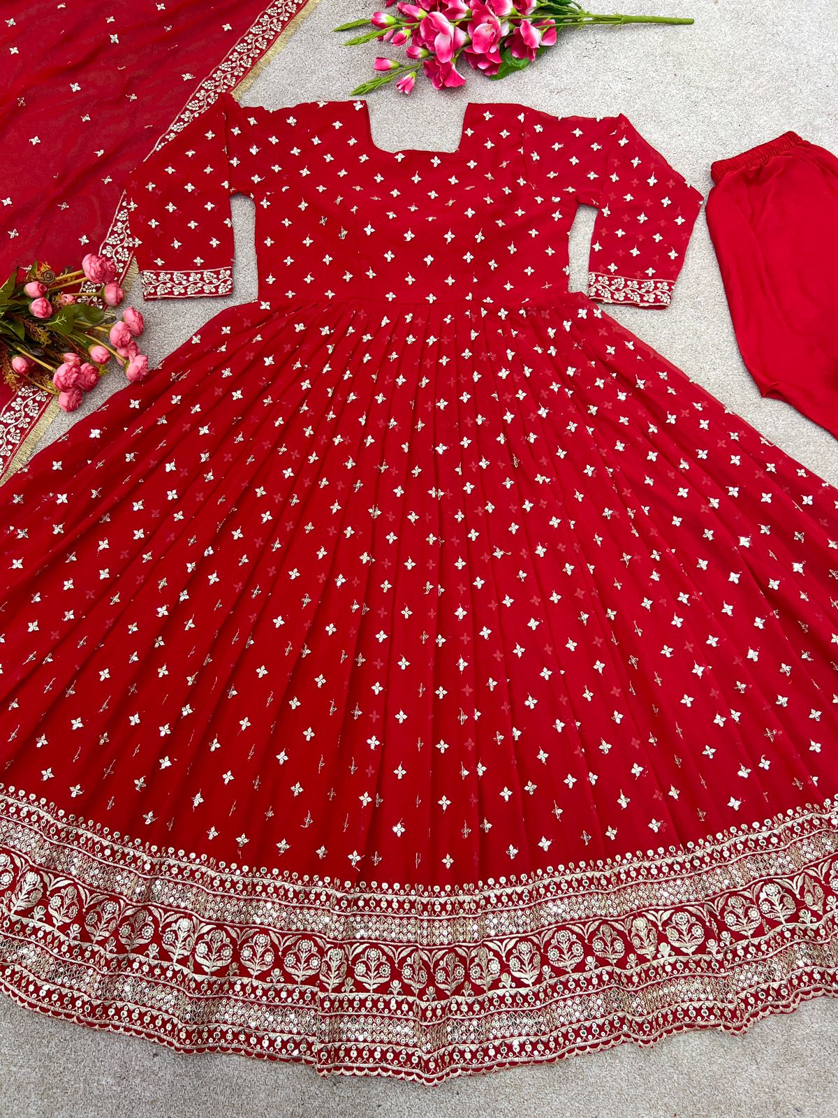 Heavy Georgette Fully Stitched Anarkali Gown with Embroidered Dupatta – Elegant Festival & Party Wear