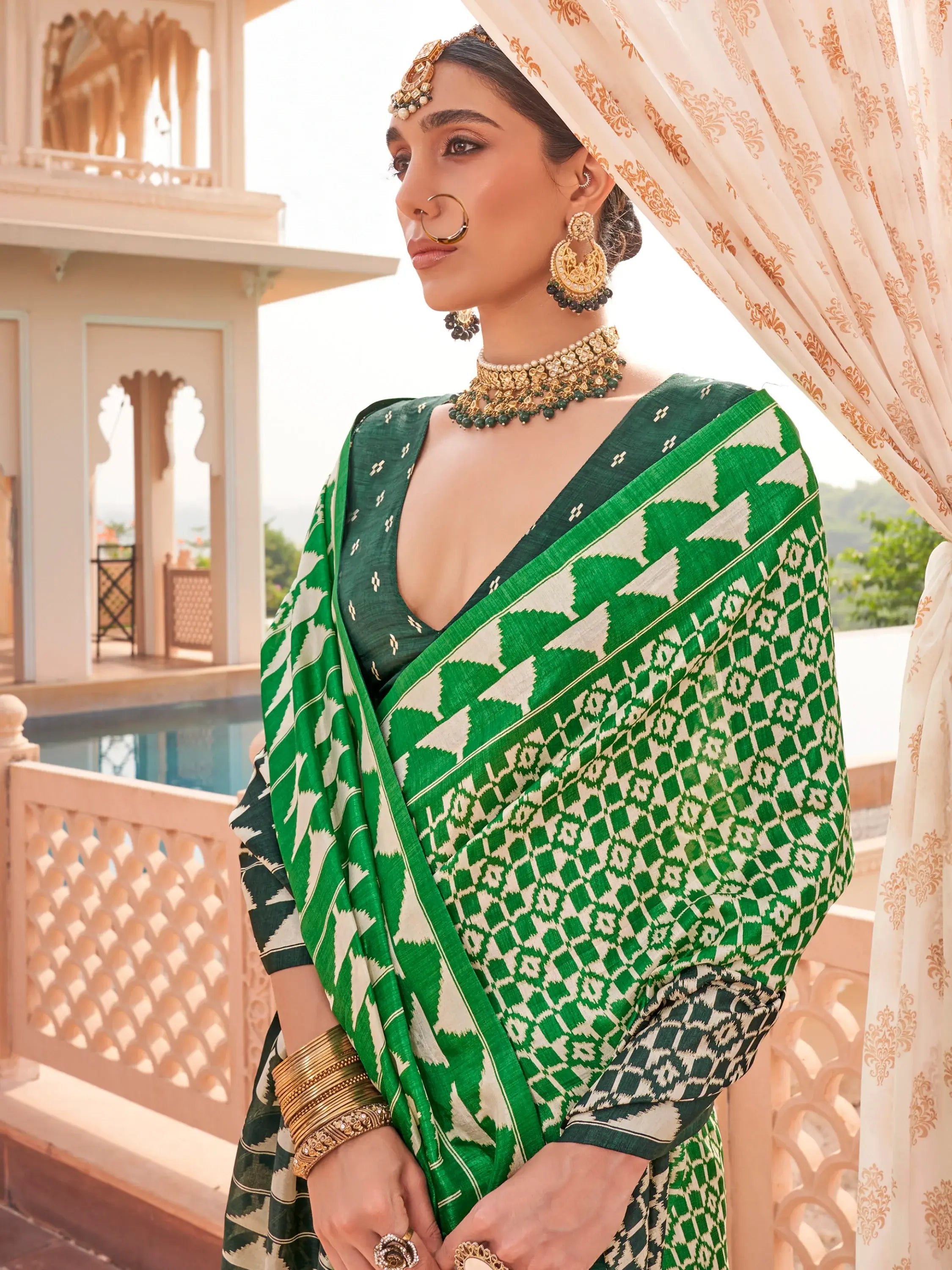 Adorable Green Digital Printed Silk Casual Wear Saree With Blouse