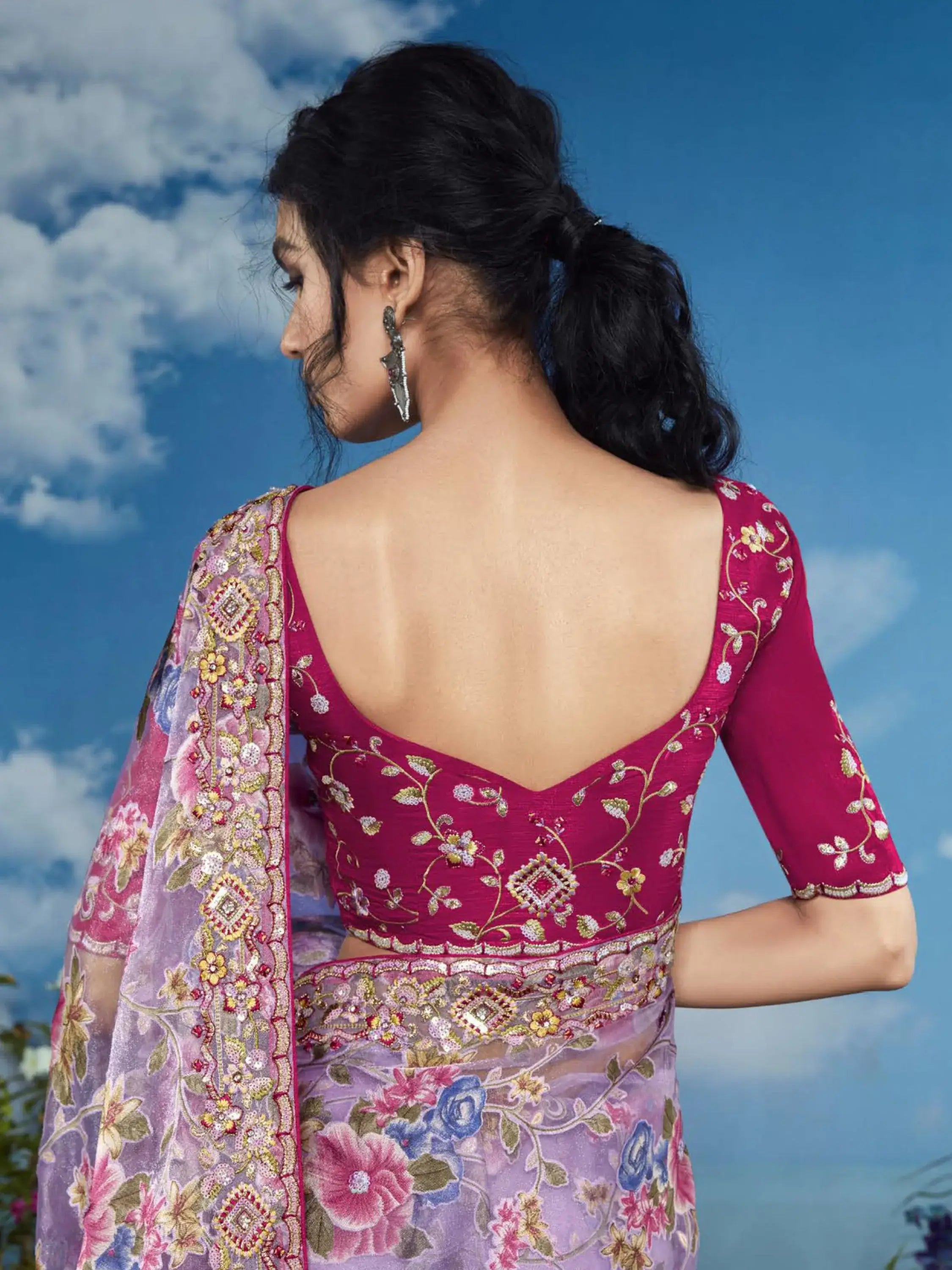 Adorable Lavender Brasso Festival Wear Saree With Blouse