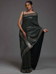 Alluring Green Sequins Georgette Reception Wear Saree With Blouse