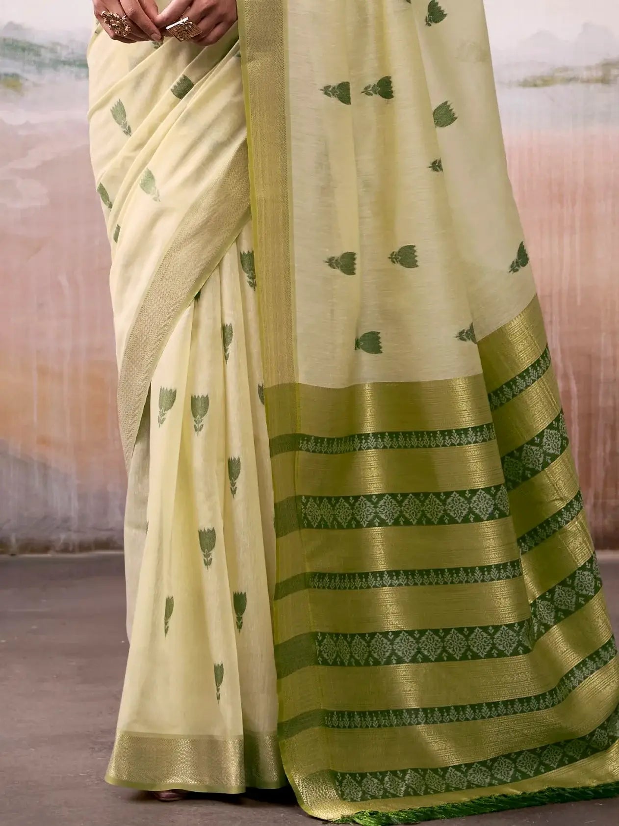 Alluring Green Zari Weaving Cotton Casual Wear Saree With Blouse