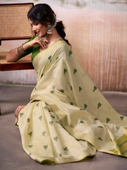 Alluring Green Zari Weaving Cotton Casual Wear Saree With Blouse