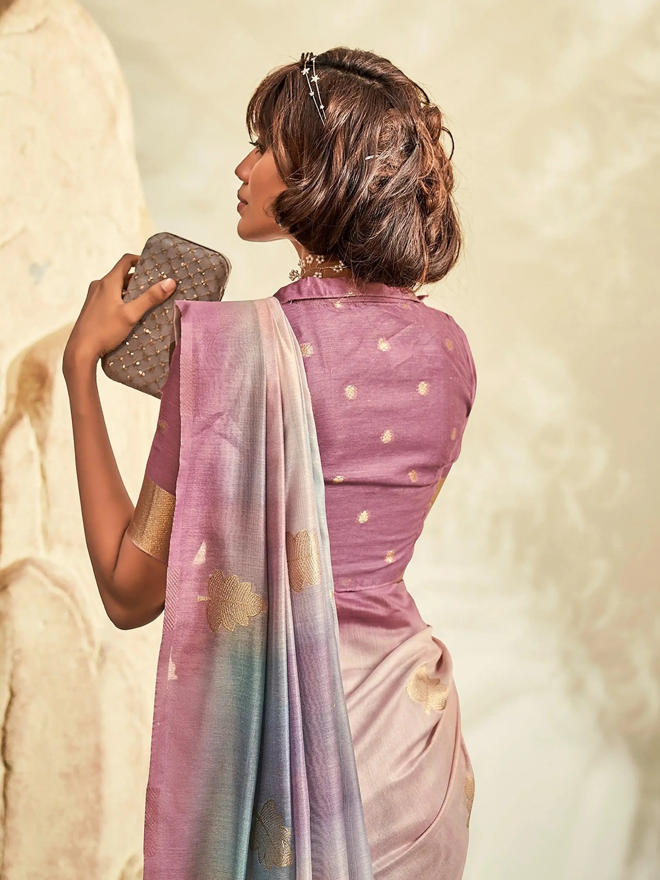 Alluring Pink Thread Work Silk Reception Wear Saree With Blouse