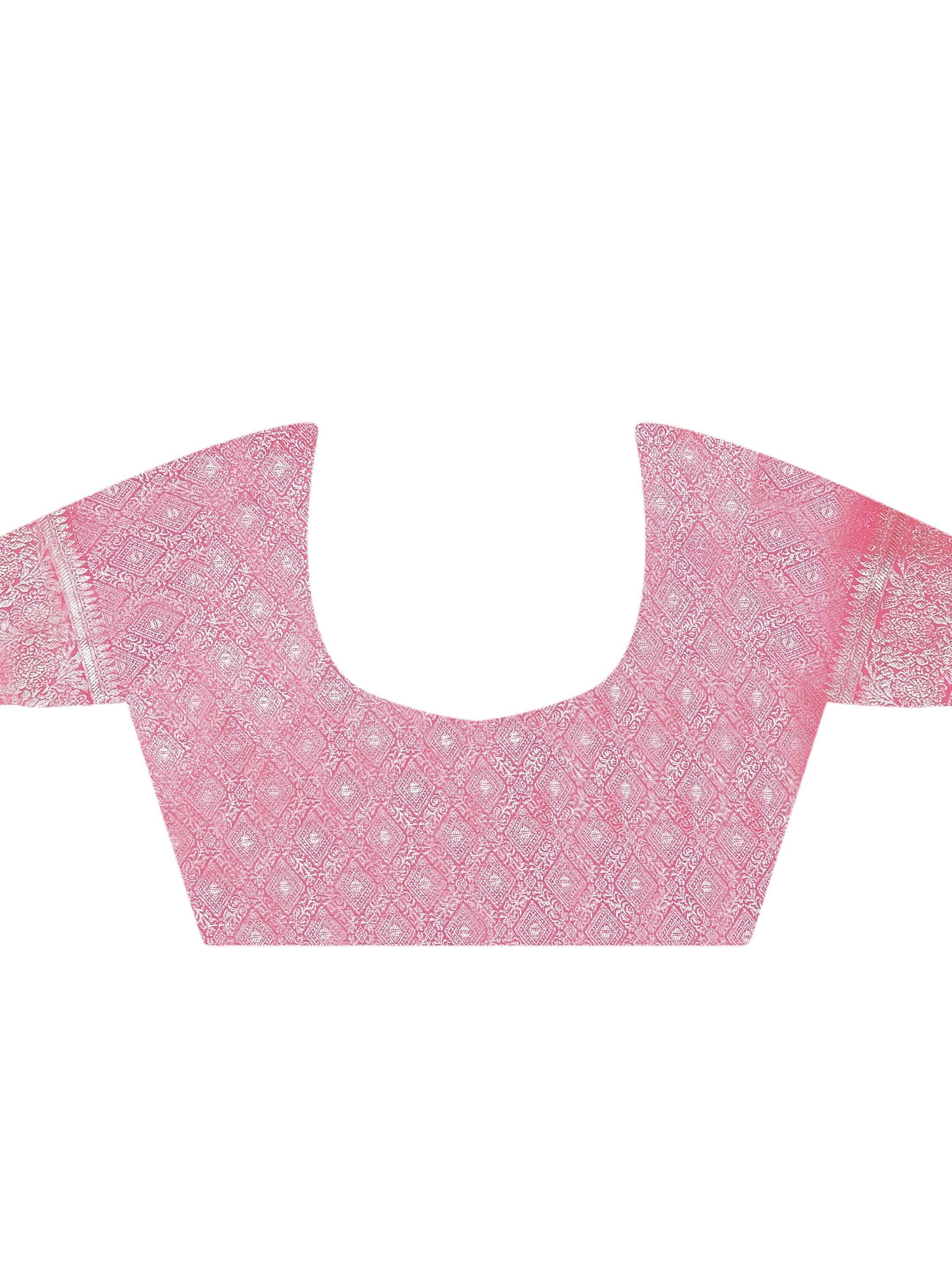 Alluring Pink Zari Weaving Silk Traditional Saree With Blouse