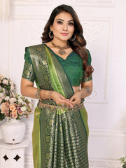 Bewitching Green Zari Weaving Banarasi Silk Evening Wear Saree