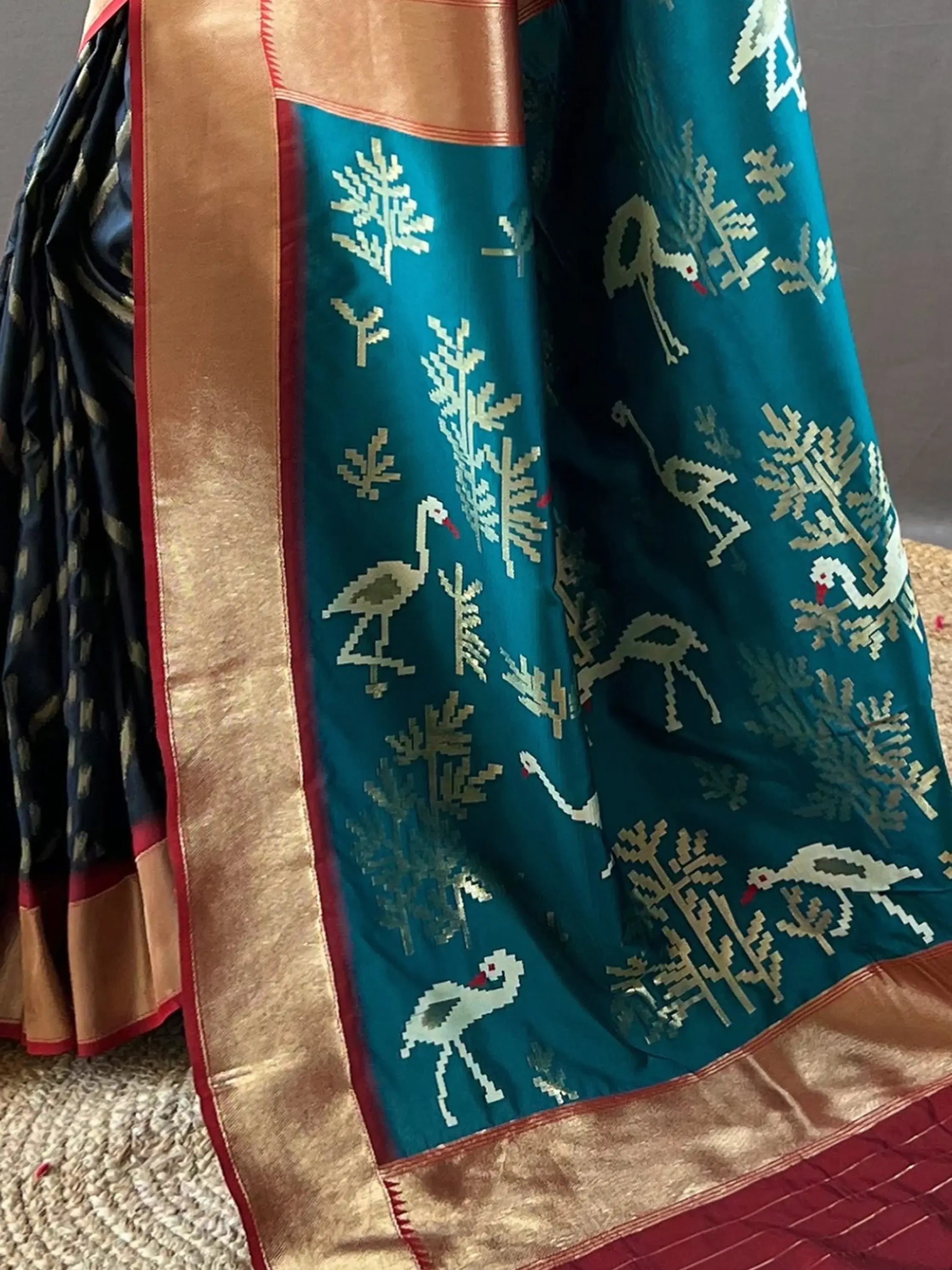 Captivating Black Zari Weaving Silk Event Wear Saree With Blouse