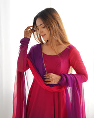 Elegant Dark Pink Georgette Anarkali Suit with Printed Detailing