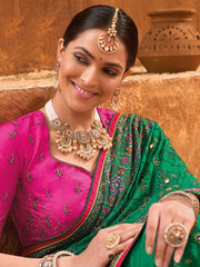 Enticing Green Mirror Work Banarasi Silk Saree With Blouse