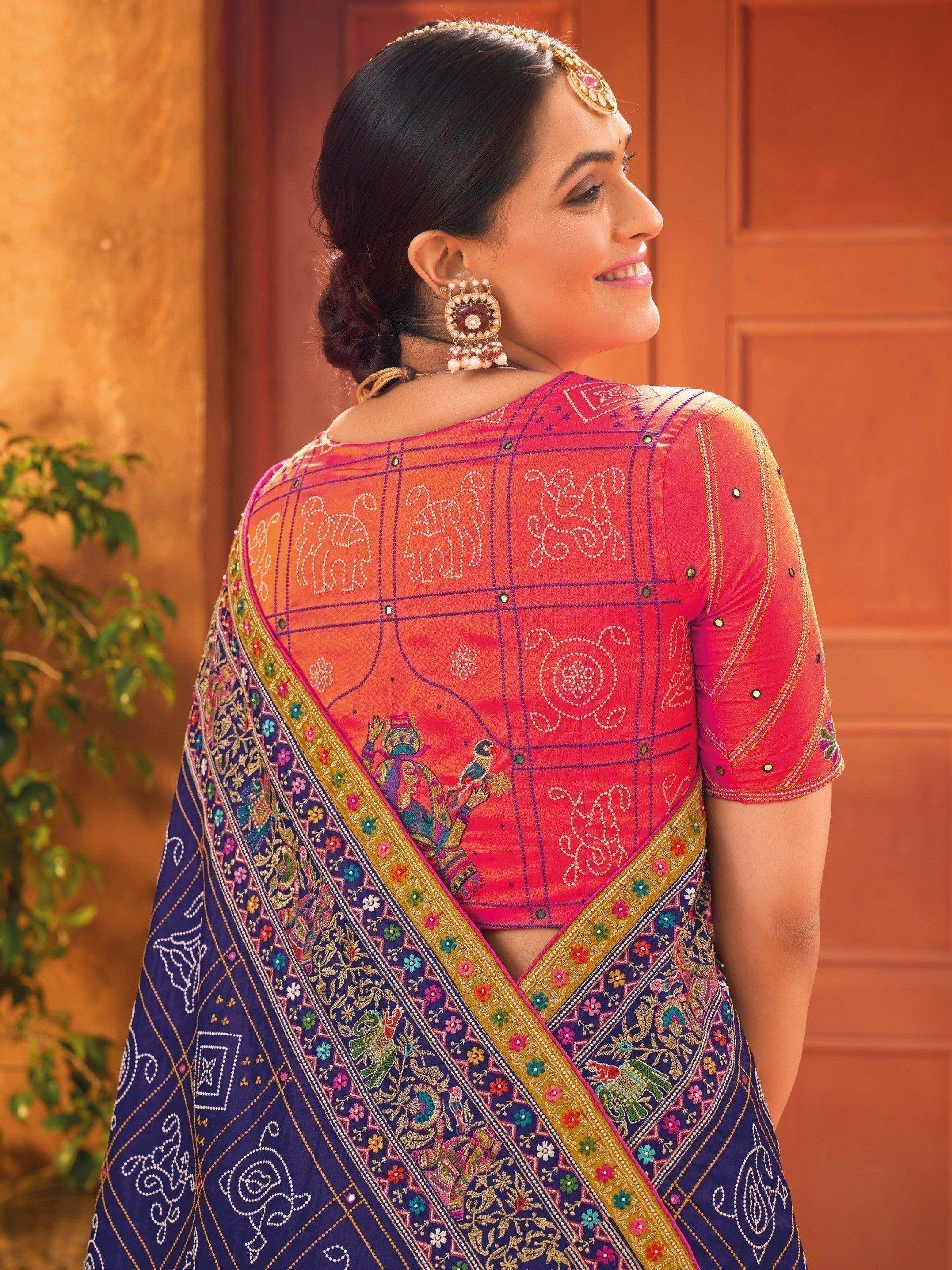 Fancified Blue Mirror Work Banarasi Silk Saree With Blouse
