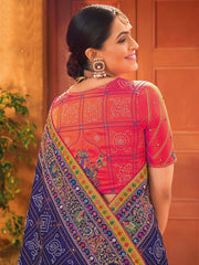Fancified Blue Mirror Work Banarasi Silk Saree With Blouse