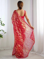 Fascinating Red Sequins Net Festival Wear Saree With Blouse