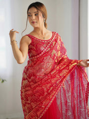Fascinating Red Sequins Net Festival Wear Saree With Blouse