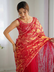 Fascinating Red Sequins Net Festival Wear Saree With Blouse