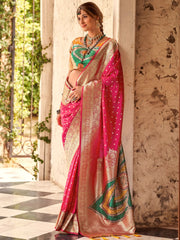 Glamorous Pink Zari Weaving Silk Festival Wear Saree With Blouse
