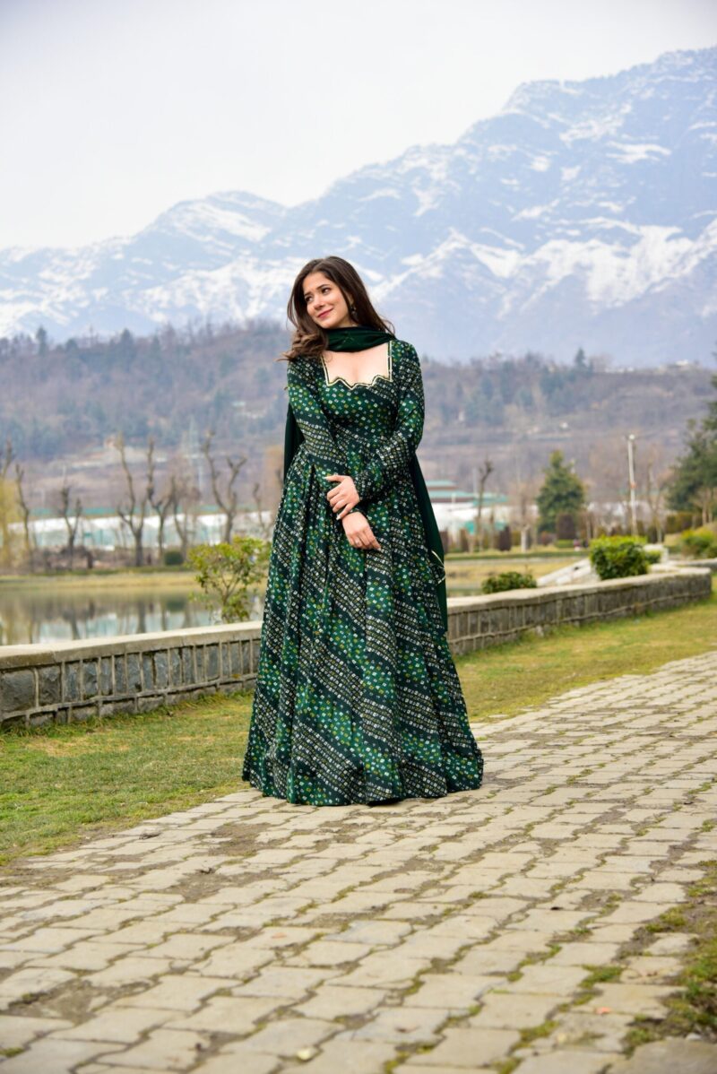 green shimmer glace maxi set