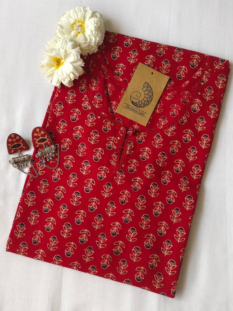 Red Boota Cotton Kurta