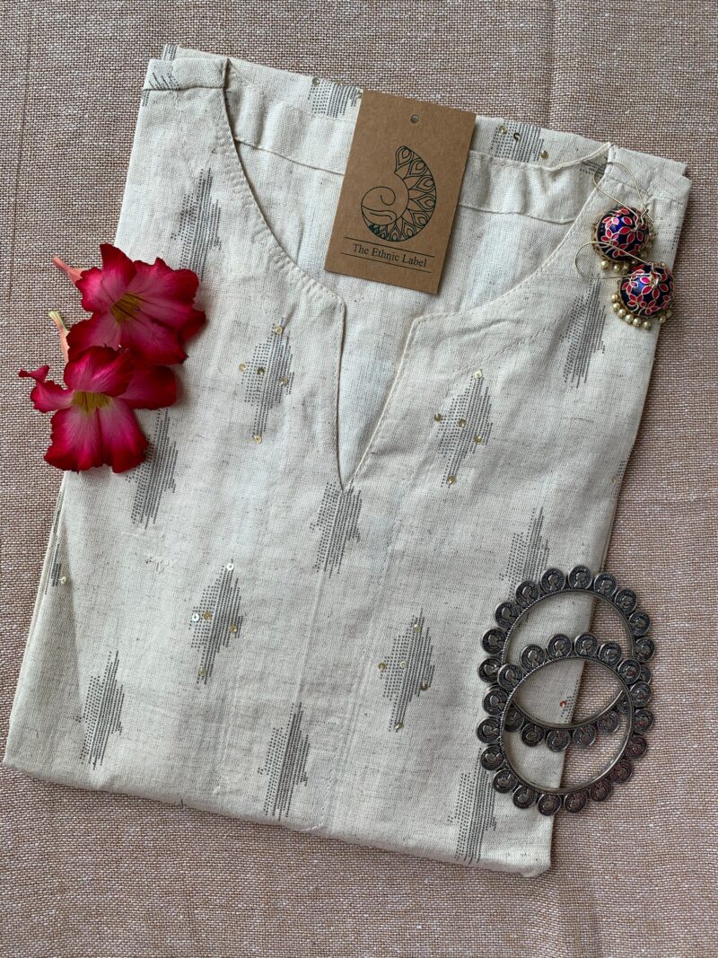 White Handcrafted Ikat Cotton Kurta - Image 2