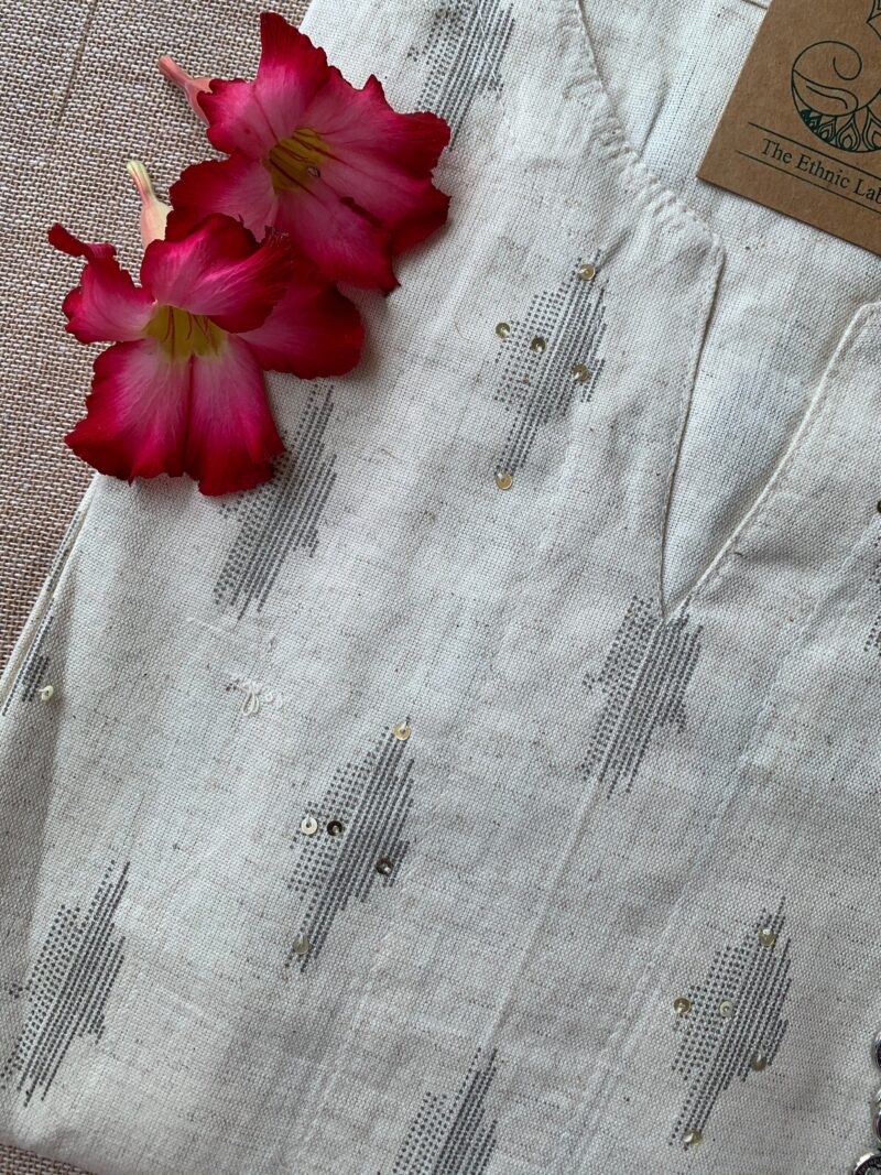 White Handcrafted Ikat Cotton Kurta - Image 3