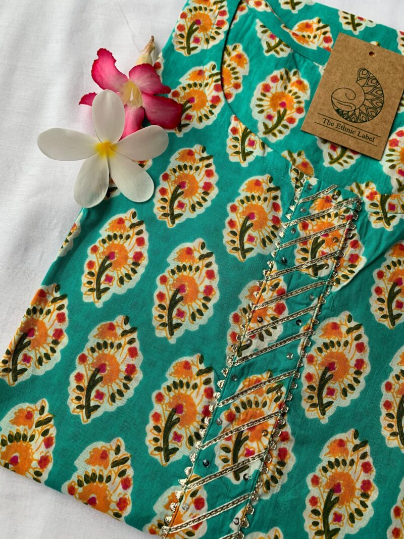 Sea green Hand Block Printed kurta - Image 2