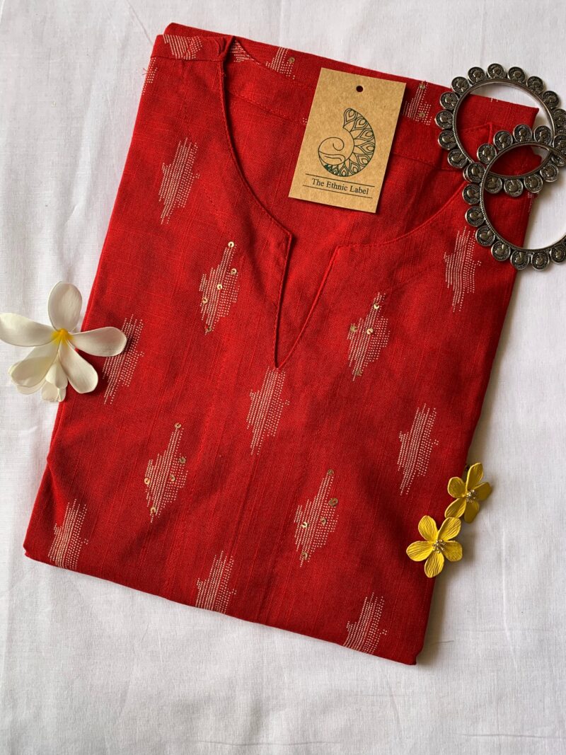 Red Handcrafted Ikat Cotton Kurta